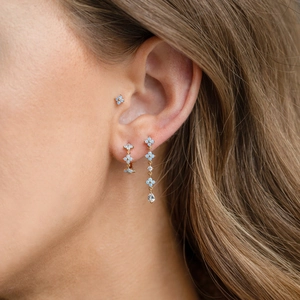 Flower Hoop Earrings 18K Gold Plated Copper Blue Zircon Synthetic Opal C Shaped Sweet Jewelry For Women