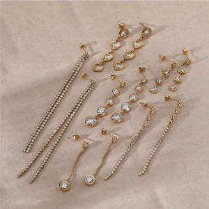 Gold stainless steel earring set featuring zircon tassel pendants and heart designs