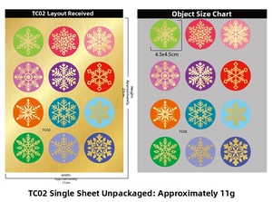Dimensions détaillées des autocollants flocons de neige pour emballages cadeaux de Noël