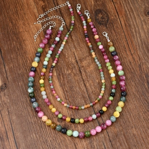Vintage colorful tourmaline beaded necklace set with adjustable metal lobster clasp