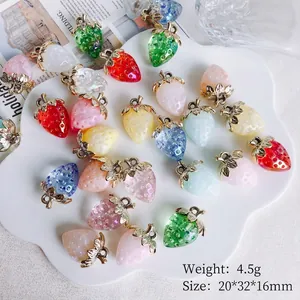 Colorful resin strawberry charms with pearls for DIY jewelry making earrings pendants