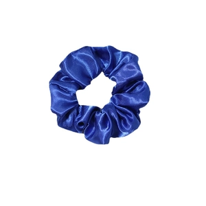 Glossy royal blue satin oversized scrunchie for women with elegant silk texture