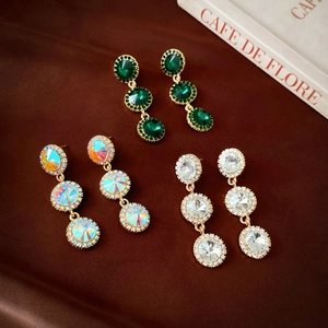 Boucles D'Oreilles Pendantes Rondes Vintage Alliage Strass Avec Tige En Argent Sterling 925 Style Français Bijoux Femmes