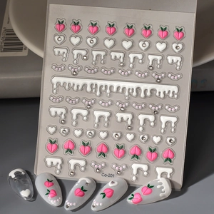5D Ανάγλυφο Ροδάκινο Καρδιά Αυτοκόλλητα Nail Art Στρας Αδιάβροχο 3D Ανάγλυφο Αυτοκόλλητα Νυχιών Για Γυναίκες Παιδιά Χαριτωμένο Διακόσμηση Μανικιούρ