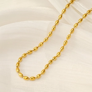 Minimalistische 18K Vergoldete Edelstahl Oval Reisperlen Halskette Für Frauen Ins Stil Polierte Gliederkette