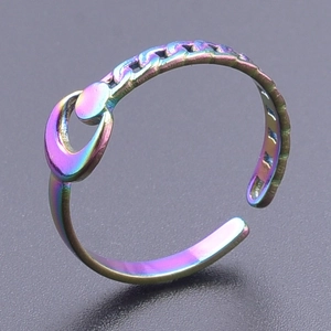 Rainbow titanium steel moon open ring with adjustable minimalist crescent design