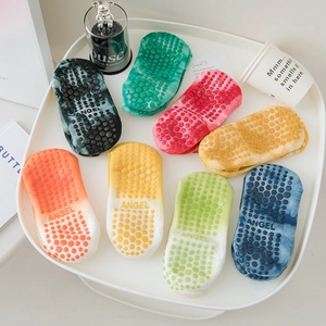 Colorful gradient cotton Pilates socks with anti-slip silicone grip and ANGEL branding