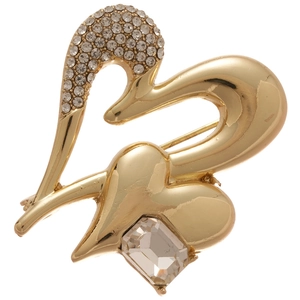 Elegant gold heart brooch with sparkling rhinestones and a large rectangular crystal stone
