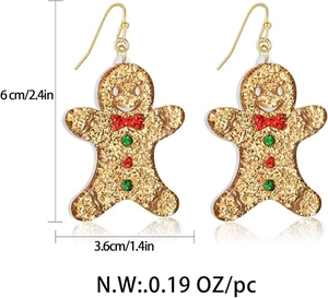 Detailed size specifications for cute acrylic gingerbread man Christmas earrings