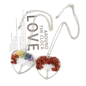 Handmade tree of life heart pendant necklace with colorful chakra crystal stones