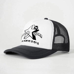 Classic black and white trucker hat featuring a cute bear and star graphic print