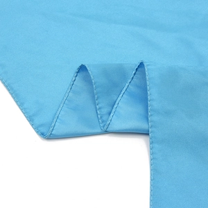 Bright blue solid color silk-like square scarf with professional reinforced stitched edges