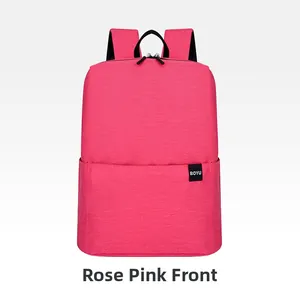 Detailed front view of rose red casual backpack showing texture and BOYU brand logo