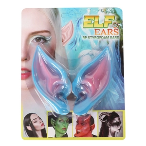 Blau-rosa verlaufende Elfenohren in Verkaufsverpackung für Cosplay und Halloween-Kostüme