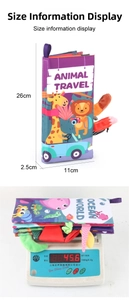Detailed view showing 26x11cm dimensions and 45.6g weight of baby soft sensory tail book