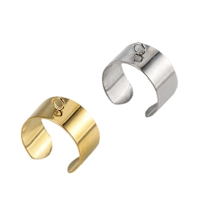 Gold and silver stainless steel open ring bases with loop for DIY jewelry making