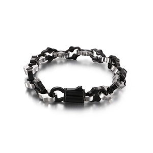 Bracelet punk pour hommes en acier titane argent et noir avec fermoir pliable