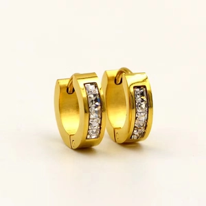 Minimalist gold titanium steel hoop earrings featuring sparkling square zircon stones