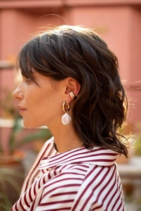 Baroque Freshwater Pearl Hoop Earrings Stainless Steel Irregular Geometric Retro Fashion Jewelry For Women