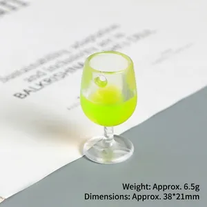 Miniature lime green resin wine glass charm with 38x21mm size and 6.5g weight detail
