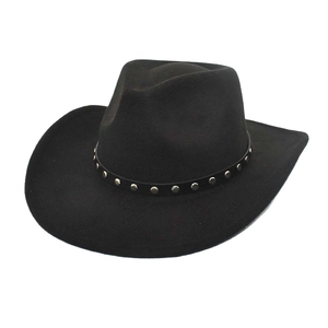 Western Cowboy Hat Wool Felt Fedora With Rivet Leather Band Retro Wide Brim Outdoor Jazz Cap For Men Women