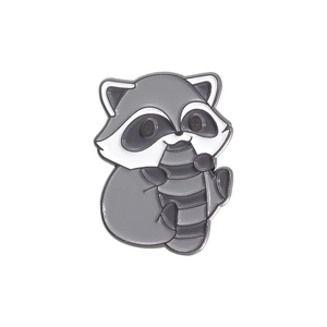 Cute cartoon raccoon enamel pin in grey and white, stylish alloy animal brooch badge