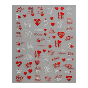 Waterproof Valentine's Day heart nail stickers with love letters and romantic couple motifs