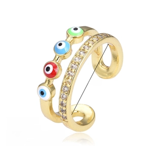 Detailed view of evil eye open ring with cubic zirconia and 18mm inner diameter size