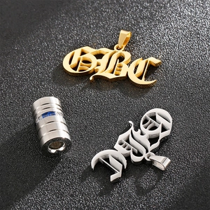 Hip Hop Gothic Letter Baby Pendant Necklace Stainless Steel Cylinder Blue Zircon Stone Jewelry For Men Women Streetwear