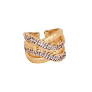 Adjustable gold layered ring featuring sparkling zircon accents for a geometric design