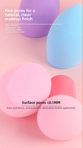 Macro shot of colorful makeup sponges with fine pores under 0.1mm for seamless blending