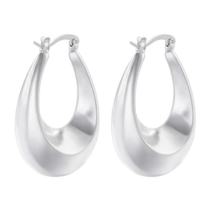 Detailed view of silver teardrop hoop earrings with a polished minimalist finish