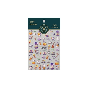 3D Halloween nail stickers with pumpkins, ghosts, and cats on a white background
