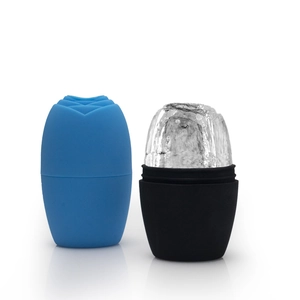 Blue silicone face ice roller mold with large ice sphere for skin cooling and lifting