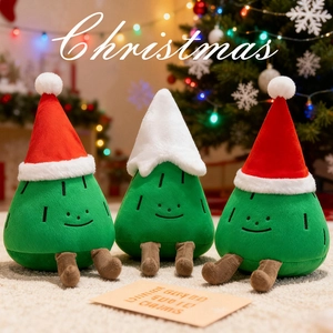 Christmas Tree Plush Toy Soft Stuffed Doll With Santa Hat And Dangling Legs Holiday Home Decor Gift For Kids
