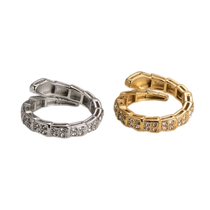 Adjustable snake rings in gold and silver finish with sparkling rhinestone inlay set