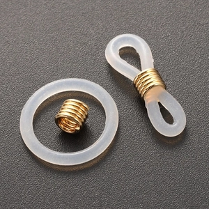 Non-slip white silicone eyewear chain connectors with gold metal spring coils for DIY