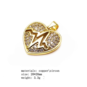 Macro shot of 20x20mm gold-plated heart pendant with zircon lightning bolt pattern