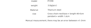 Detailed size and material specification chart for the sun pendant titanium necklace