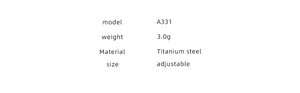 Specifications of adjustable question mark titanium steel ring, 3.0g weight and A331 model