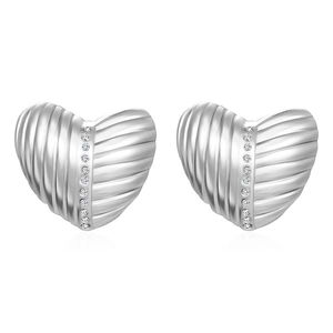 Boucles d'oreilles cœur en argent texturé avec incrustation de zircon vertical