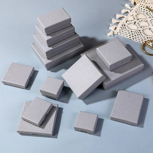 Gray Textured Paper Jewelry Box For Ring Necklace Earring Gift Packaging Cardboard Case With Flocking Liner