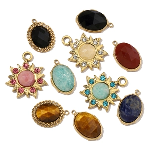 French vintage oval natural stone pendants in gold stainless steel for DIY jewelry
