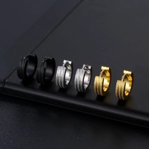 Matte Frosted Huggie Hoop Earrings Alloy With Stainless Steel Earring Post Double Line Hip Hop Simple Punk Men Unisex