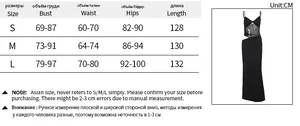 Size guide for the sexy mesh patchwork long dress with bust and waist measurements