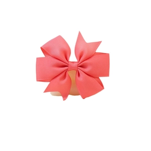 Pink 8cm hexagonal ribbed polyester ribbon bow hair clip on a clean white background
