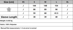 Size guide for women's zip-up jacket set featuring chest, shoulder, and length measurements