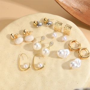 Baroque ABS pearl earring set with 14K gold plated hoops in a multi-pair collection