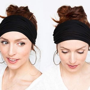 Solid black wide knotted headband for women, stylish sports yoga sweatband hair wrap