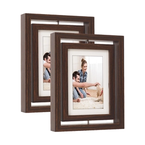 Rotating double-sided walnut wood photo frames set with a 360-degree nested design